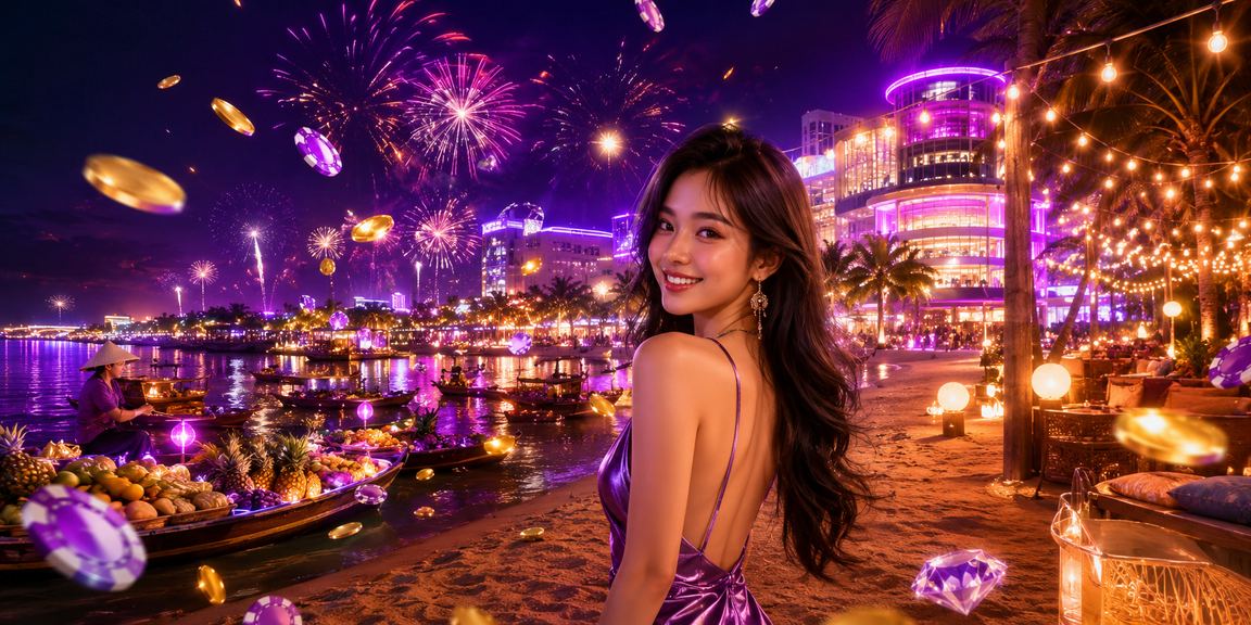 Cảnh Mekong với ánh neon tạo cảm giác theo dõi kèo thể thao về đêm