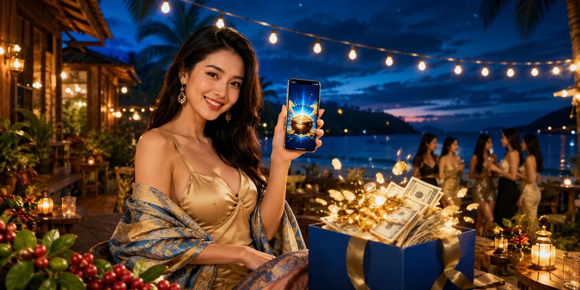 Người dùng Phú Quốc xem casino mobile cùng cà phê trong không gian thư giãn